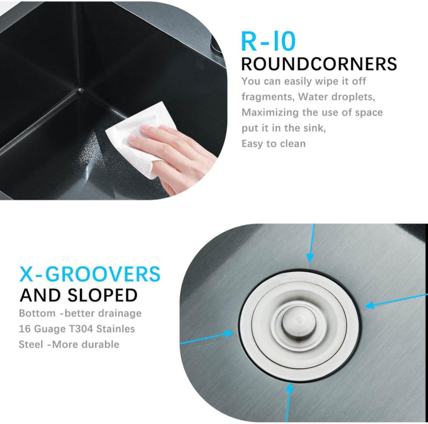 BNIB-Single Bowl Stainless Steel Kitchen  and Multiple Accessories,Black 21.65 x 17.7 x 8.27 in,-$120