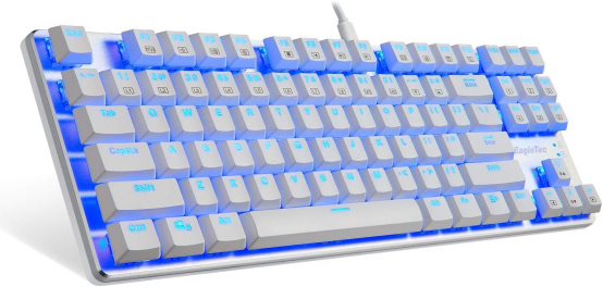 Brand New-EagleTec KG061-BR Blue LED Backlit Mechanical Gaming Keyboard,for PC Gamer – (White)-$20