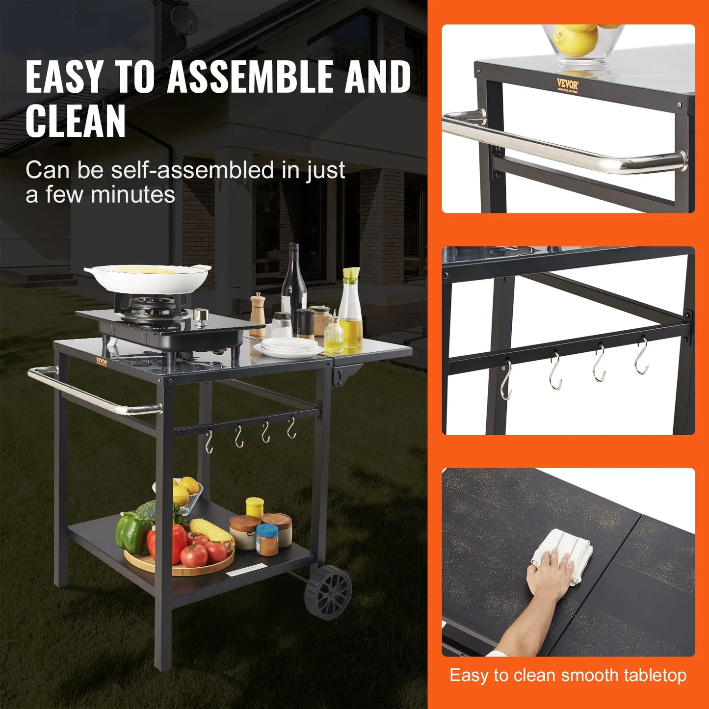 VEVOR Outdoor Grill Dining Cart with Double-Shelf, BBQ Movable Food Prep Table,-$75