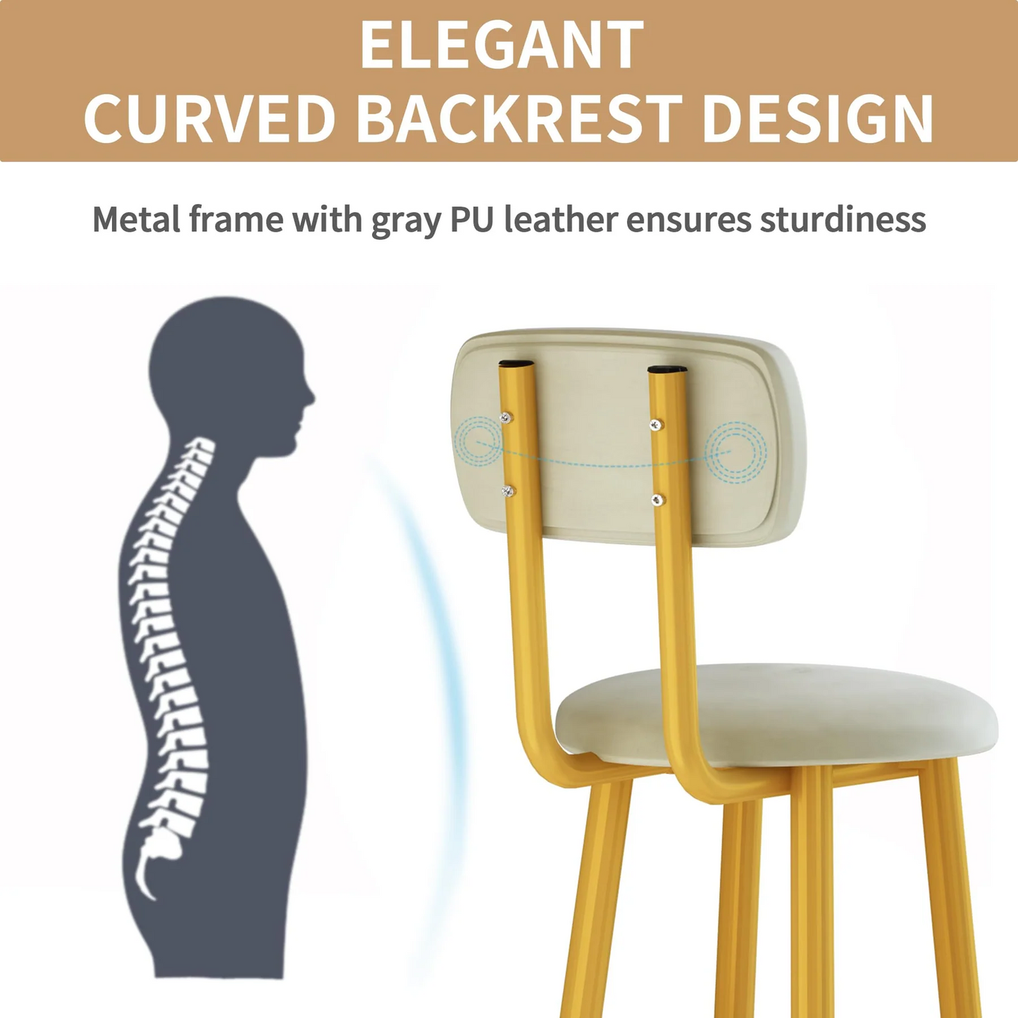 Brand New ounter Height Bar Stools Set of 2，Made with a metal frame