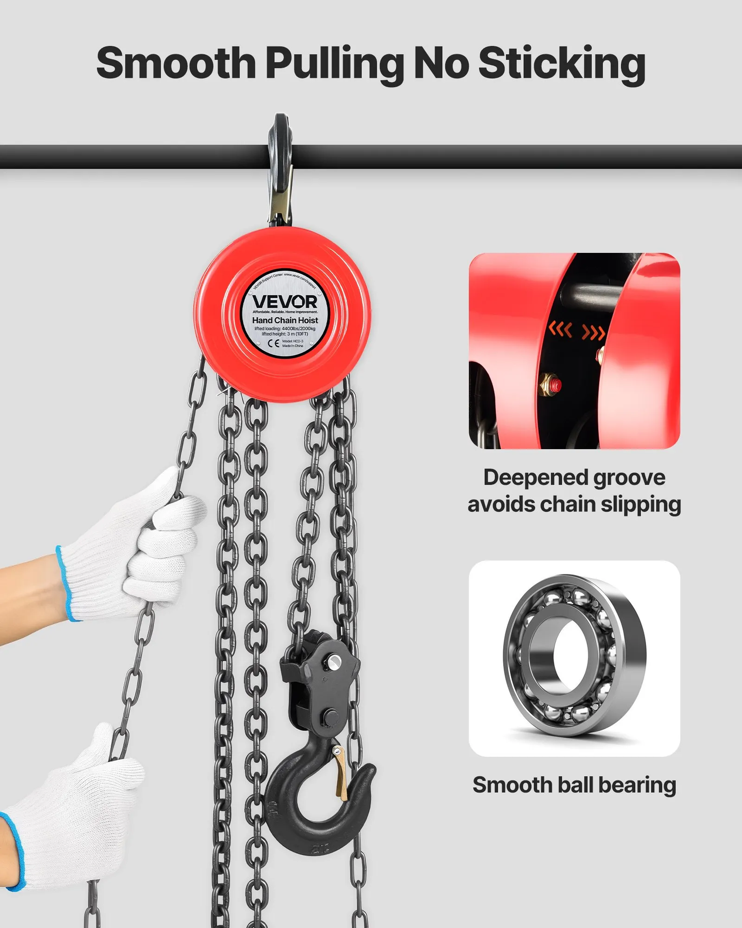 VEVOR Hand Chain Hoist, 2 Ton 4400 lbs Capacity, Manual Chain Block with Upgrade G70 Galvanized Chain,-$40