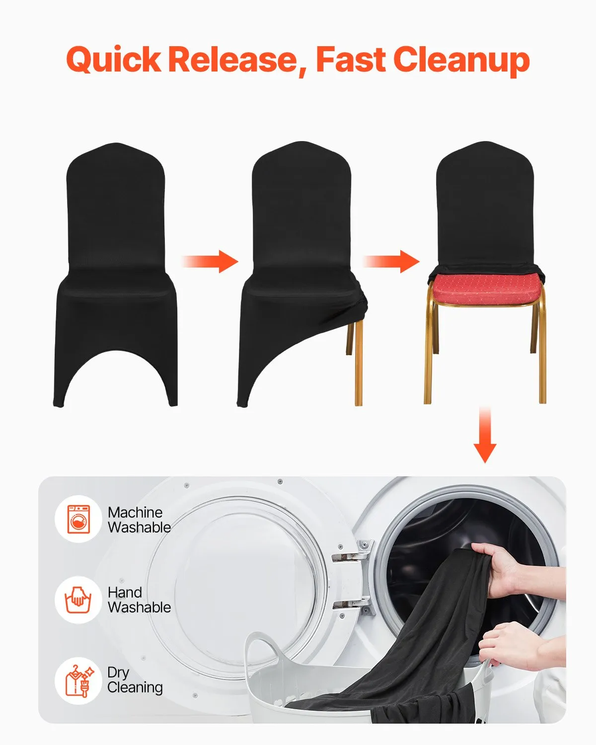 VEVOR Stretch Spandex Folding Chair Covers, Universal Fitted Arched Front Cover,(50PCS Black),-$60