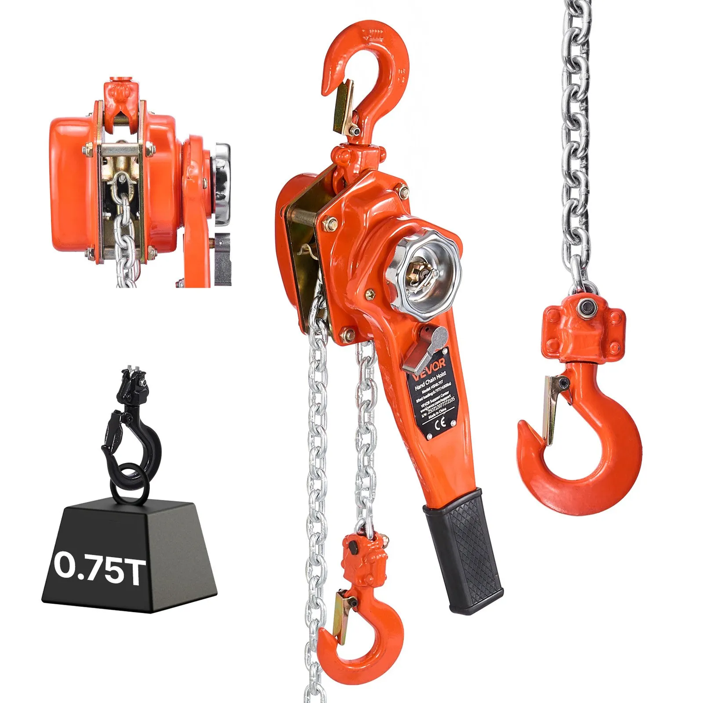 VEVOR Manual Lever Chain Hoist, 3/4T 1650LBS Capacity Heavy Duty Come Along, 10FT Lift G80 Alloy,-$40
