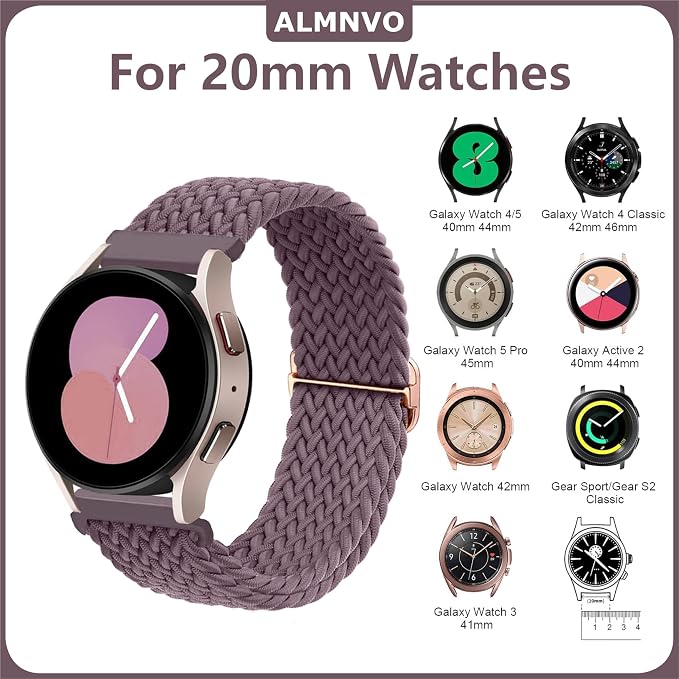 Brand New 6-Pack 20mm Elastic Fabric Braided Stretchy Sport Strap Wristband for Samsung Galaxy Watch 7/6/5/4/FE/Active 2/Classic/Pro