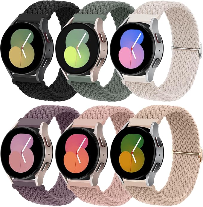 Brand New 6-Pack 20mm Elastic Fabric Braided Stretchy Sport Strap Wristband for Samsung Galaxy Watch 7/6/5/4/FE/Active 2/Classic/Pro