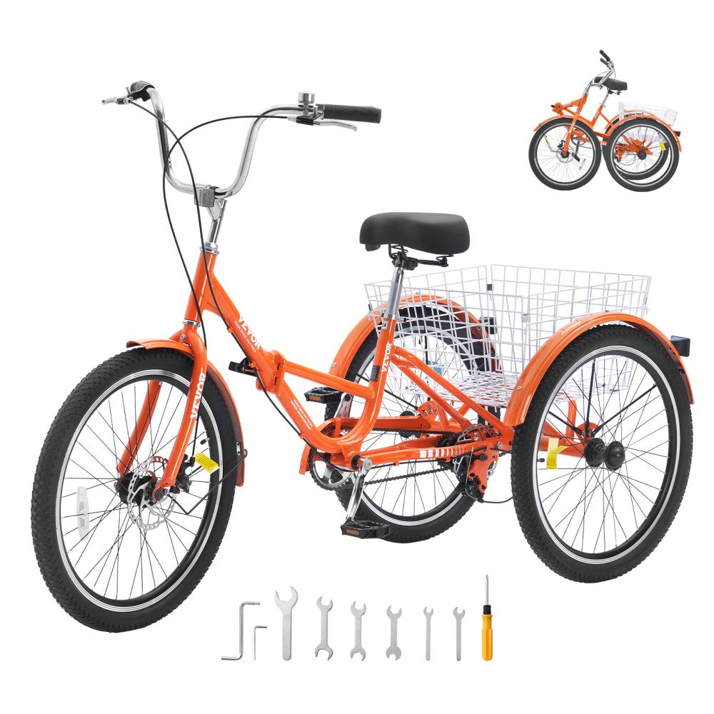 VEVOR Folding Adult Tricycle, 20-Inch Adult Folding Trikes, Lightweight Aluminum Alloy 3 Wheel Cruiser Bike