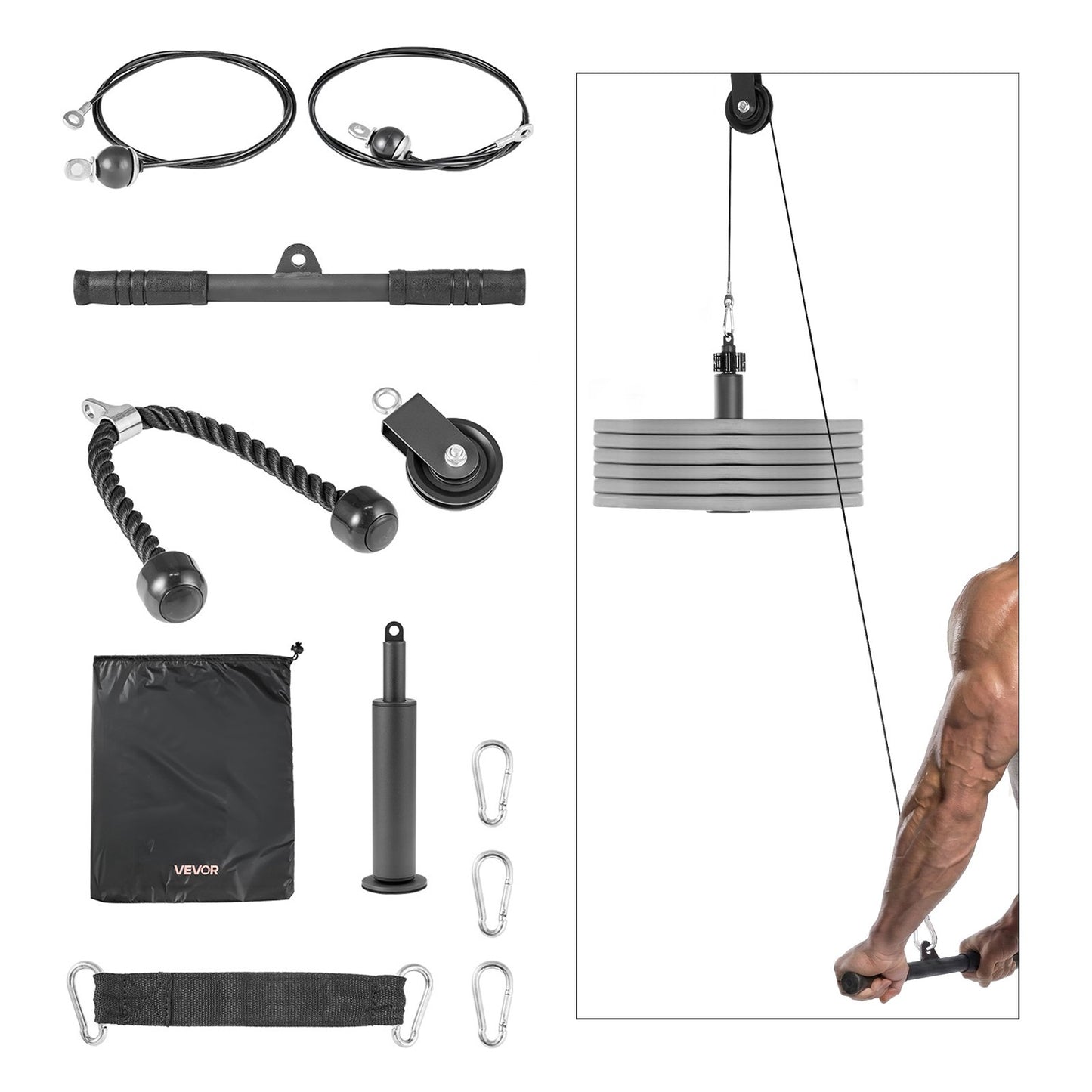 VEVOR Pulley System, 1 PC LAT and Lift Pulley System, Gym Rack Pulleys Attachment w/two Cables, -$25