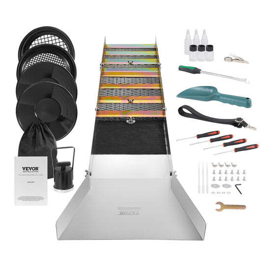 VEVOR Gold Panning Kit With Sluice Box, 50" Aluminum Gold Mining Equipment, 23 PCS Prospecting Kit,-$120
