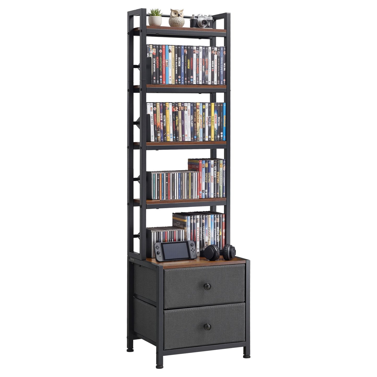 VEVOR Media Storage Cabinet, 4-Shelf DVD Shelf Organizer with Drawers, 15.75 x 11.81 x 56.50 in,-$40