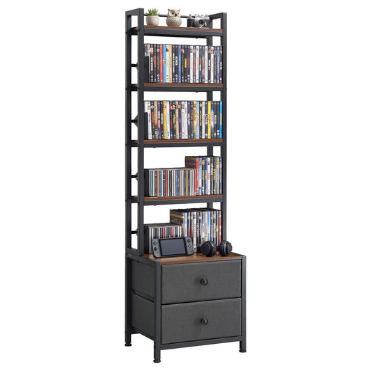 VEVOR Media Storage Cabinet, 4-Shelf DVD Shelf Organizer with Drawers, 15.75 x 11.81 x 56.50 in,-$40