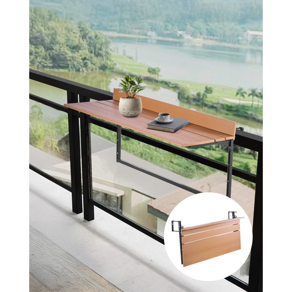 VEVOR Balcony Hanging Table, 15 x 39 in Folding Balcony Railing Table, Outdoor Balcony Bar Table,-$50