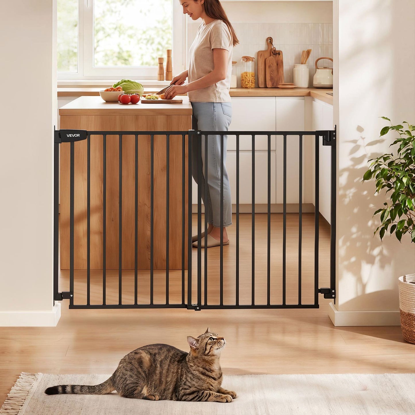 VEVOR Gate for Stairs, 31-48 in Adjustable Width, 30 in High Dog Gate, No Bottom Bar,-$55