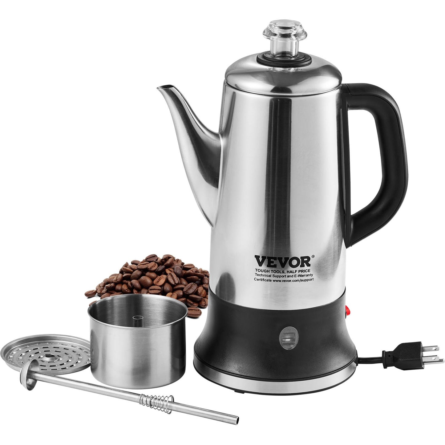 VEVOR 12-Cup Electric Percolator Coffee Pot, 304 Stainless Steel Coffee Percolator with Keep Warm,-$45