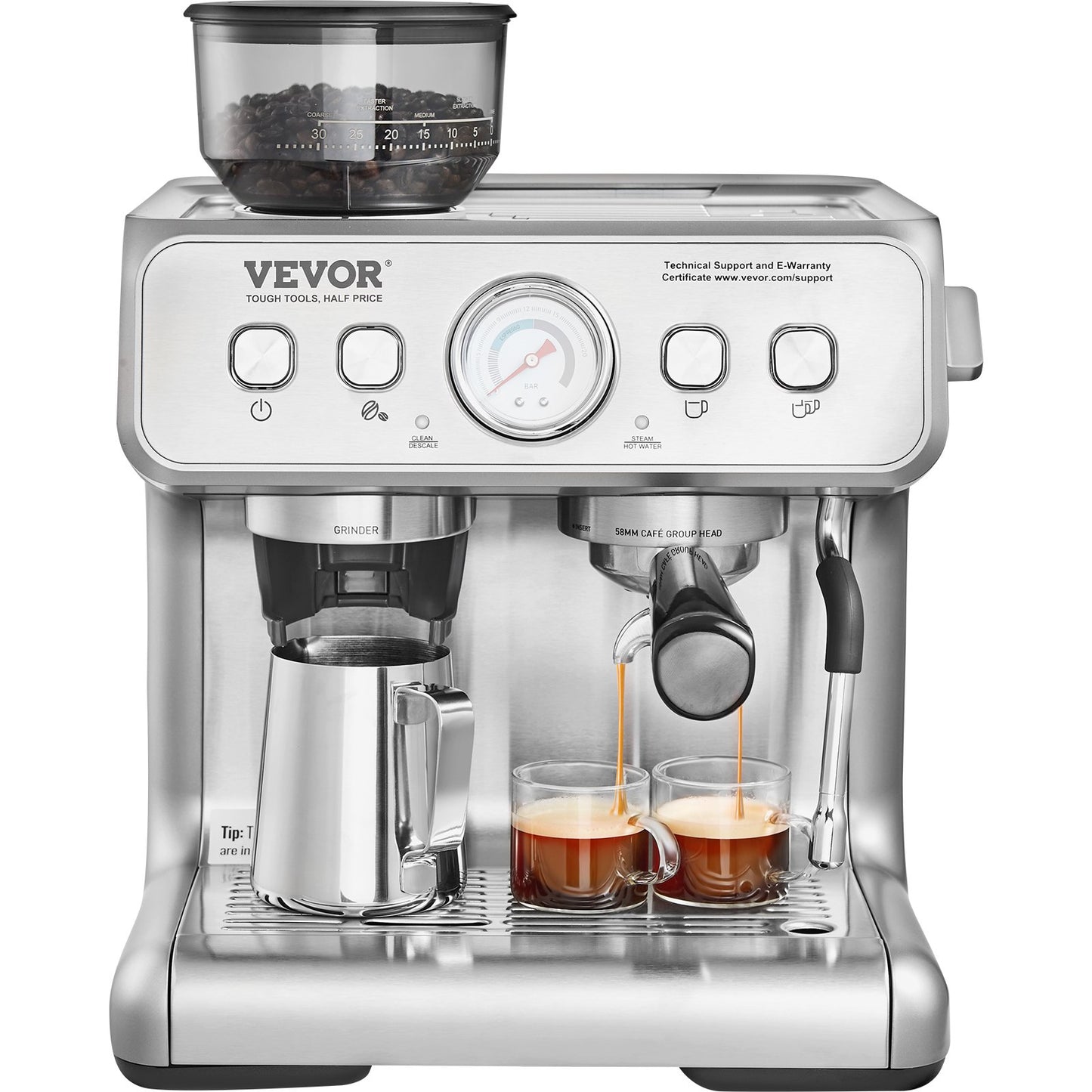 VEVOR Espresso Machine with Grinder, 15 Bar Semi Automatic Espresso Coffee Maker,-$270