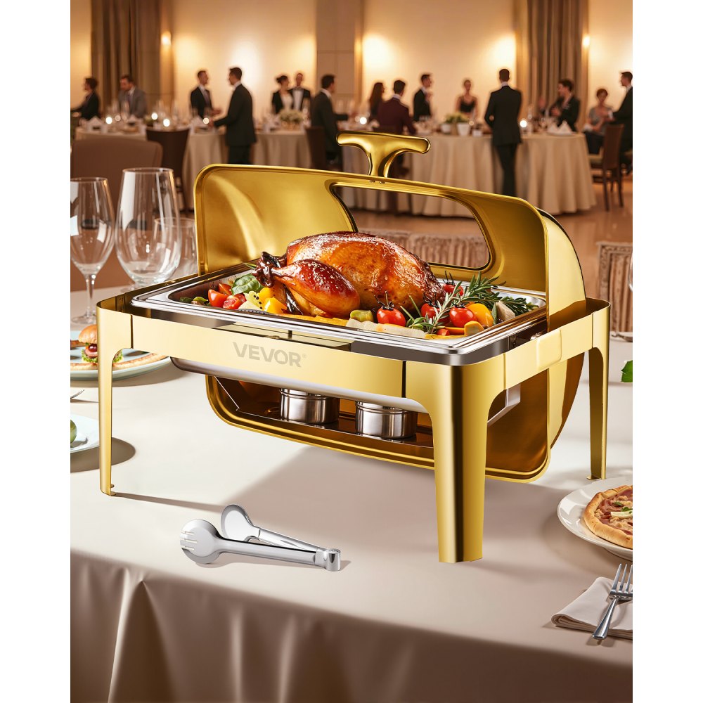 VEVOR Roll Top Chafing Dish Buffet Complete Set, 9Qt Stainless Steel Chafer with Full Size Pan,-$120