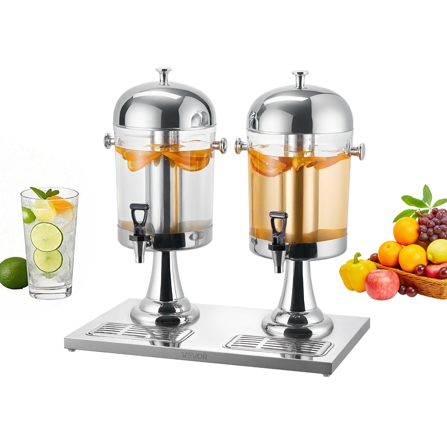 VEVOR Beverage Dispenser, 2.1 Gallon x 2 Drink Dispenser for Parties, Stainless Steel + Dispensers,-$75
