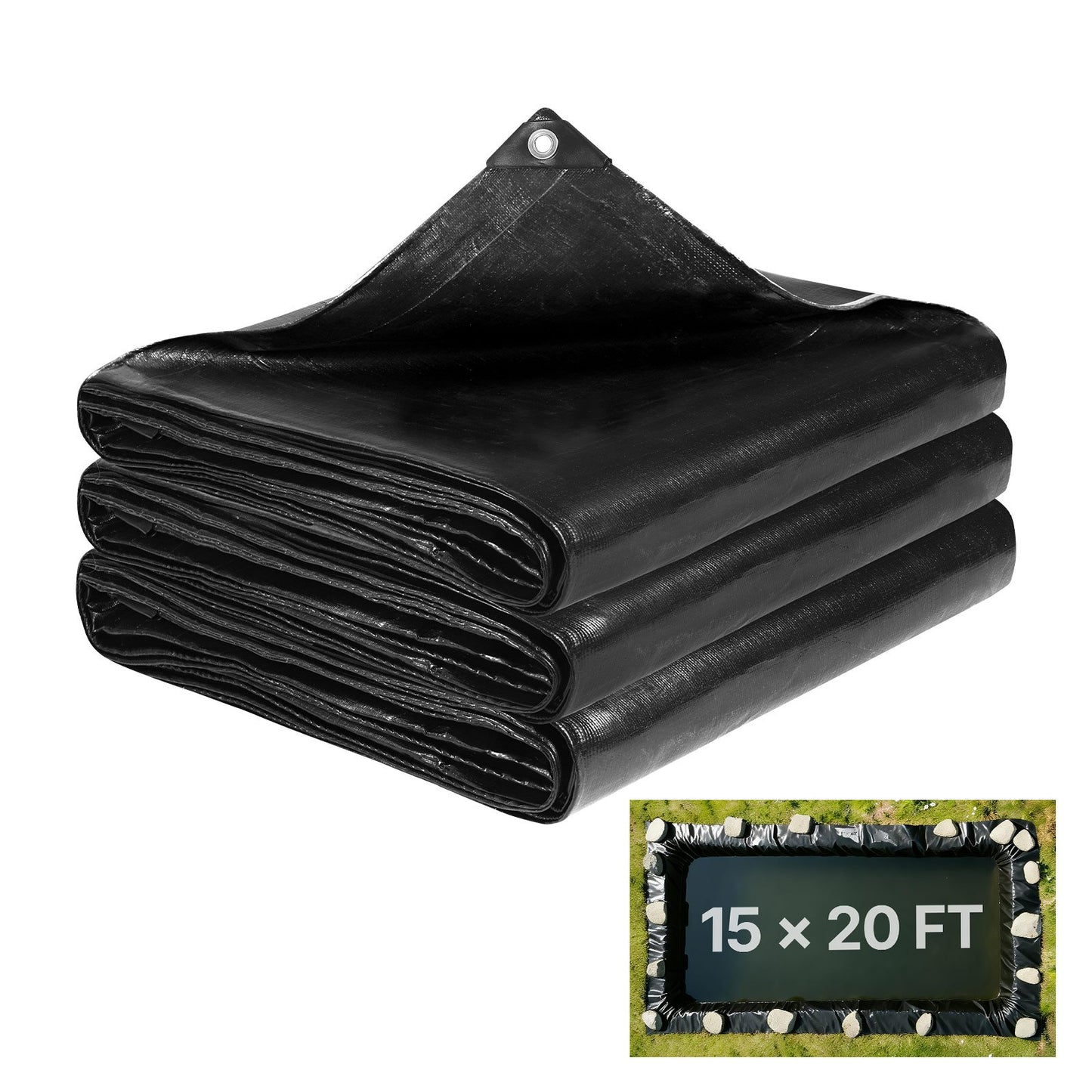 VEVOR 15 ft x 20 ft Pond Liner, 14 Mil, Reinforced PE Fish Koi Pond Liner for Outdoor Ponds,-$40