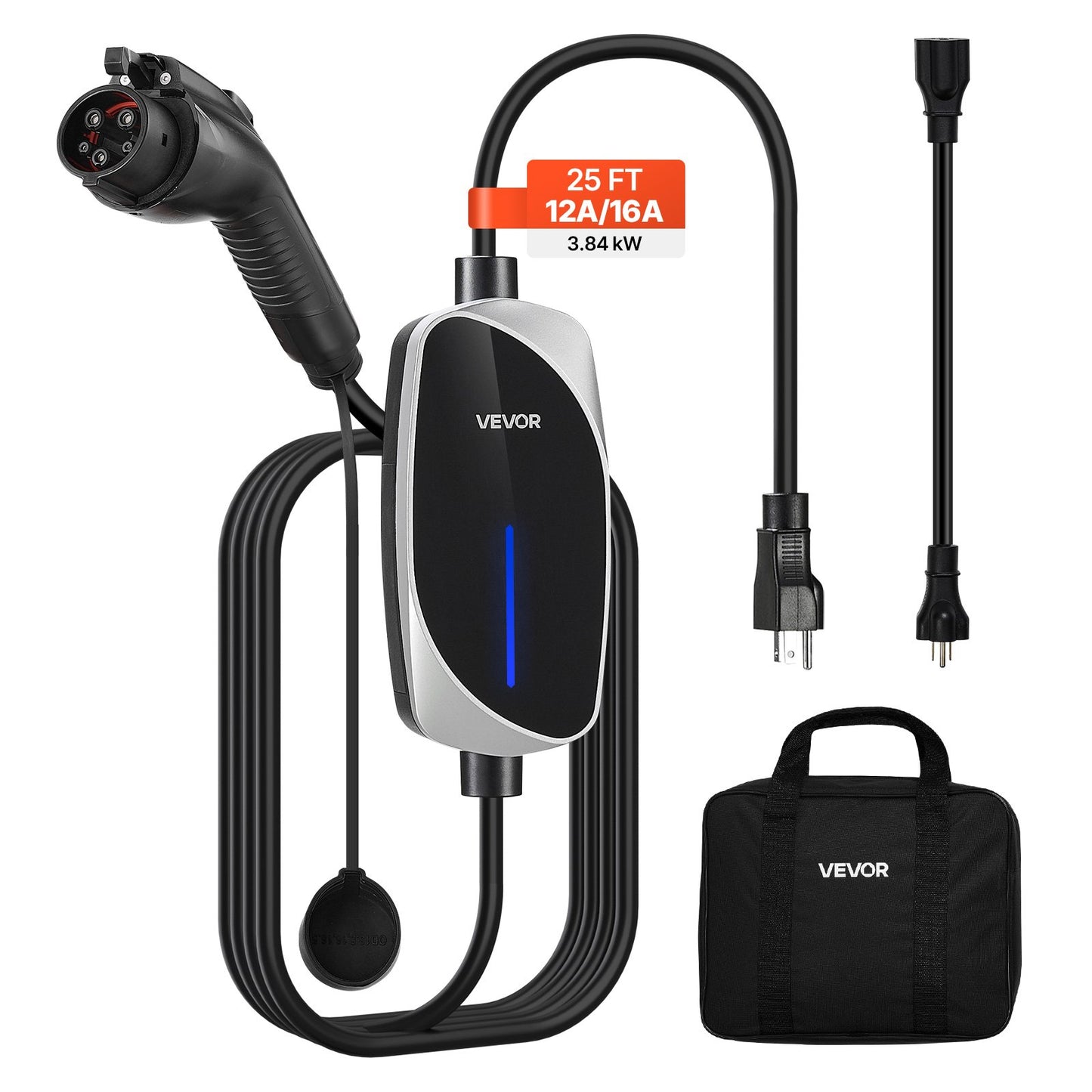 VEVOR Level 1&2 EV Charger, 16 Amp, Electric Vehicle Portable Charger with 25 ft Charging Cable,-$95
