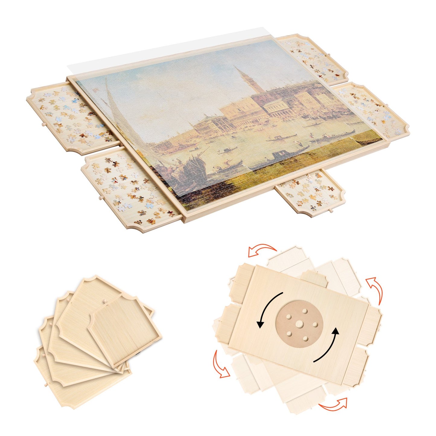 VEVOR 2000 Piece Rotating Puzzle Board with 5 Drawers and Cover, 40x29 in Portable Wooden Table,-$80