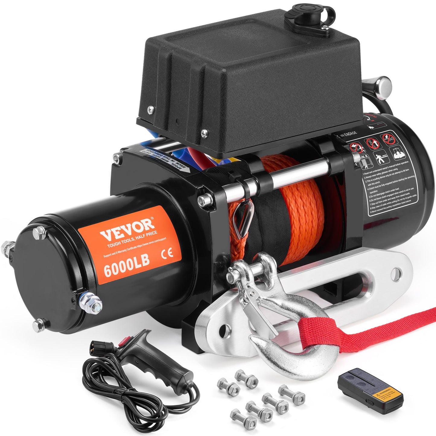 VEVOR Electric Winch, 6000 lb, 12V DC Truck Winch with Φ1/4 in x 55 ft Synthetic Rope Aluminum,-$180