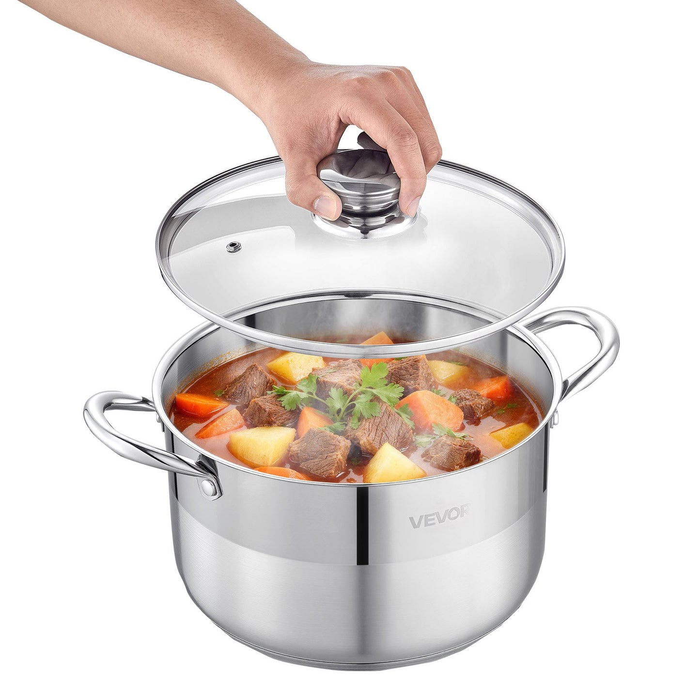 VEVOR Stainless Steel Stock Pot, 8-Quart Stainless Steel Stockpot with Glass Lid, PFOA/PFAS-Free,-$20