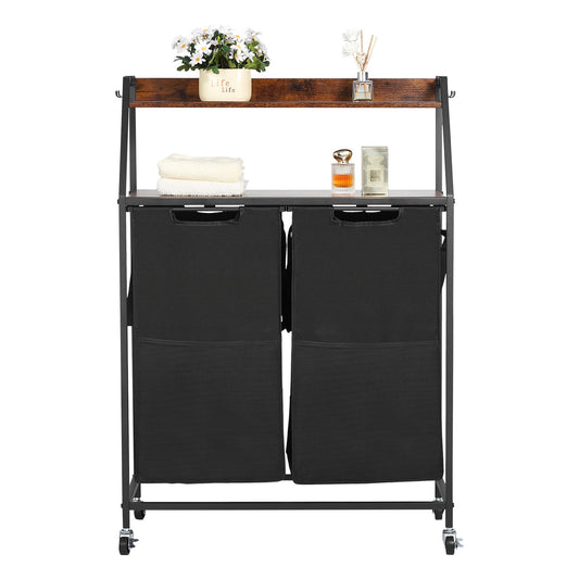 VEVOR 2 Tiers Laundry Sorter, Tall Laundry Hamper with Metal Frame and Wooden Tabletop,-$50