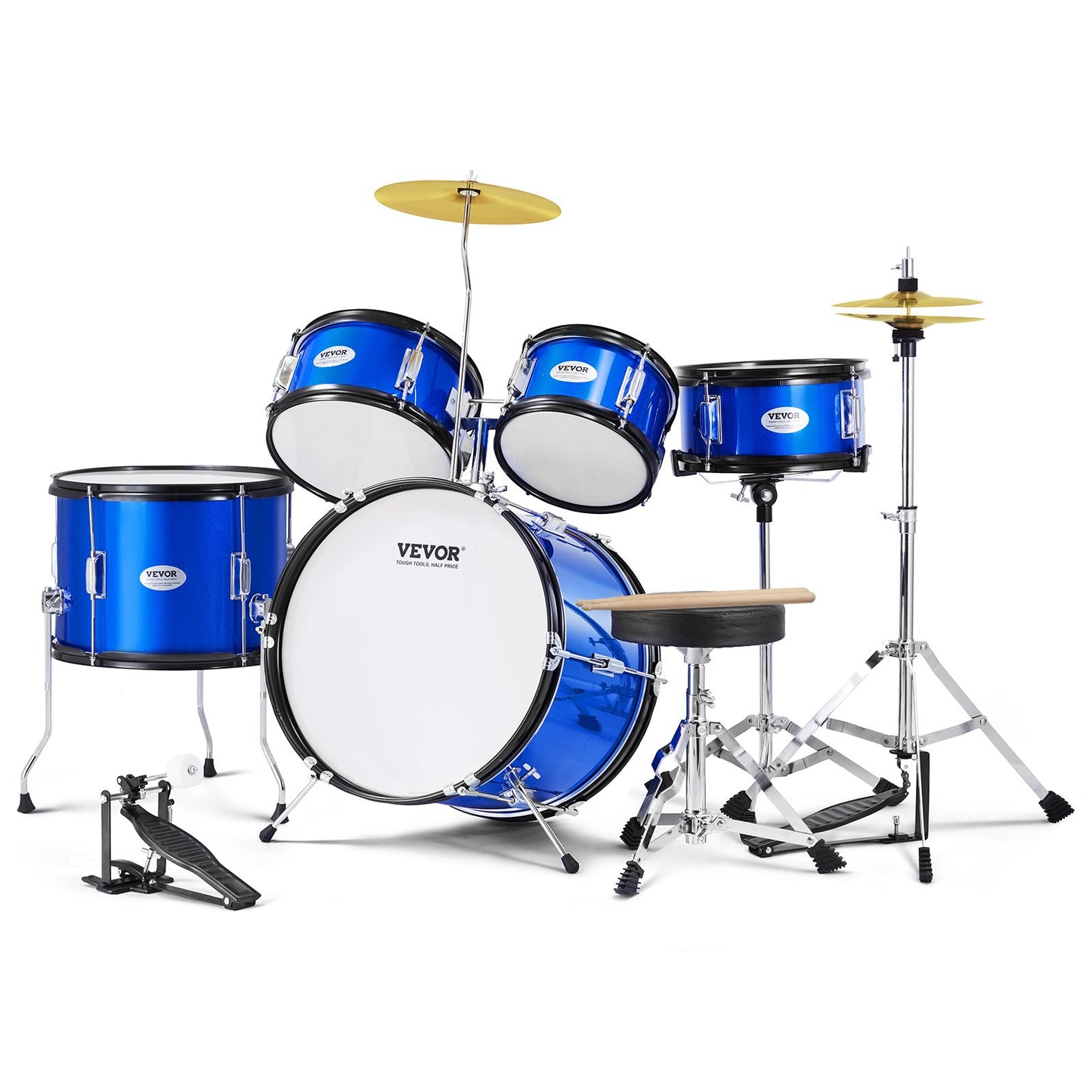 VEVOR Kids Drum Set, 5-Piece, 16 in Beginner Full Drum Set with Bass Toms Snare Floor Drum,-$130