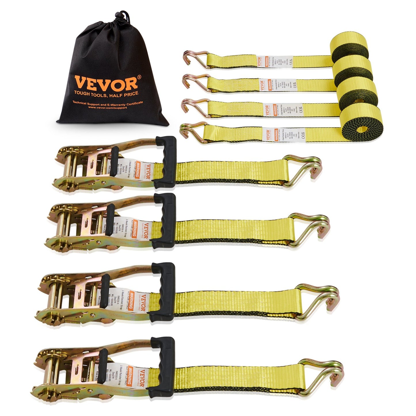 VEVOR Ratchet Tie Down Straps (4PK), 5000 lb Break Strength, Double J Hook Includes 4 Premium,-$35
