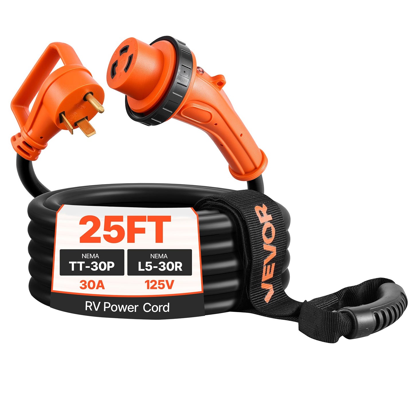 VEVOR 30 Amp 25 Feet RV Power Cord, 125V 3750W, Heavy Duty 10/3 Gauge STW Generator Cord,-$50