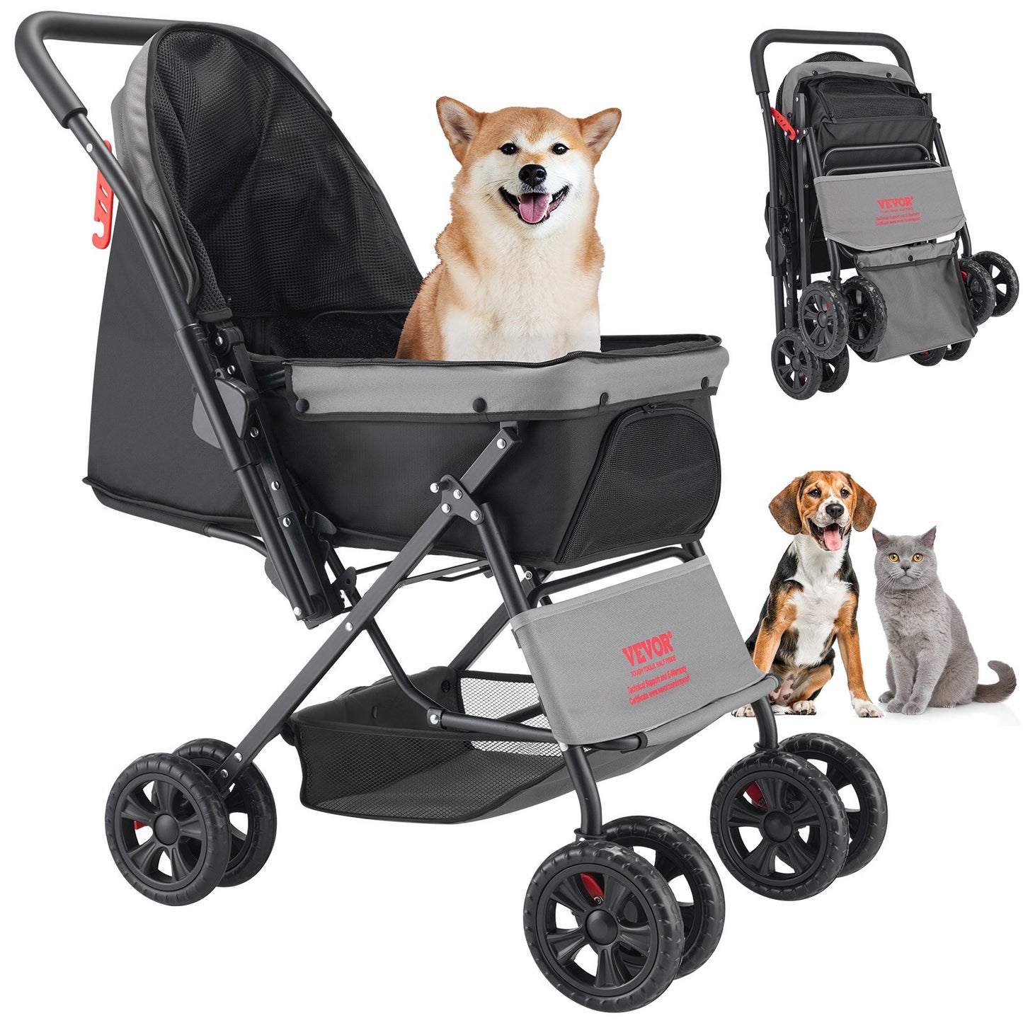 VEVOR Pet Stroller, 44 lbs Weight Capacity, Foldable Dog Stroller Cart, 4 Wheels with Mesh Windows,-$70