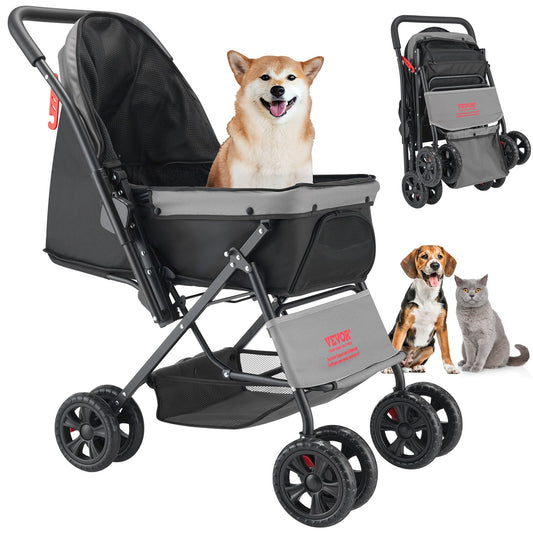 VEVOR Pet Stroller, 44 lbs Weight Capacity, Foldable Dog Stroller Cart, 4 Wheels with Mesh Windows,-$70