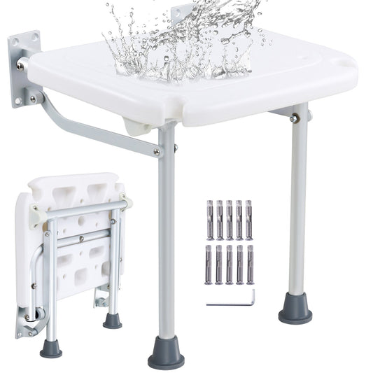VEVOR Folding PE Shower Seat, 15.7'' x 14.8'' Unfolded, Wall Mounted Fold Up Shower Bench,-$35