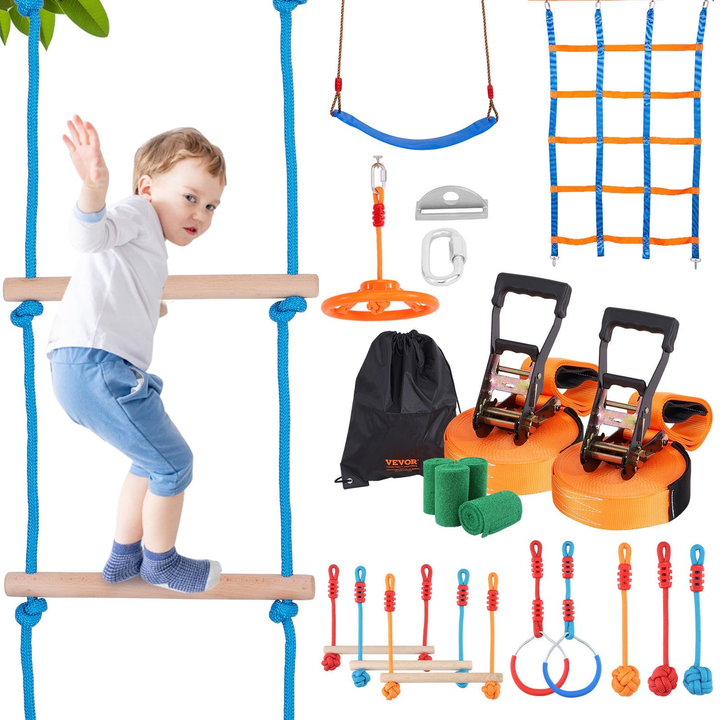 VEVOR Ninja Warrior Obstacle Course for Kids, 2 x 56 ft Weatherproof Slacklines, 500lbs Weight Line,-$80
