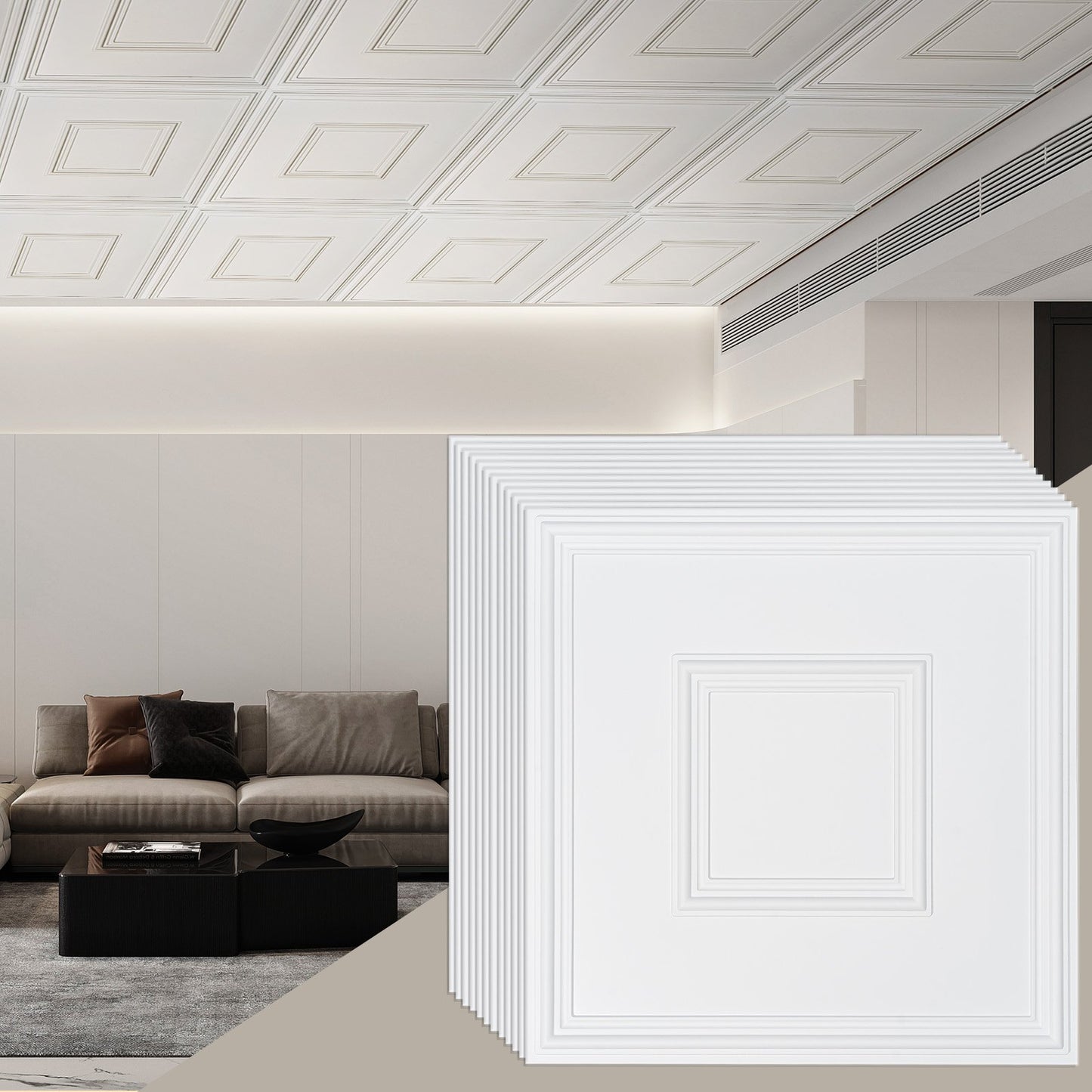 VEVOR Ceiling Tiles, 12-Pack 24 x 24 in, Drop Ceiling Tiles Premium PVC Sheet, Easy Installation,-$45