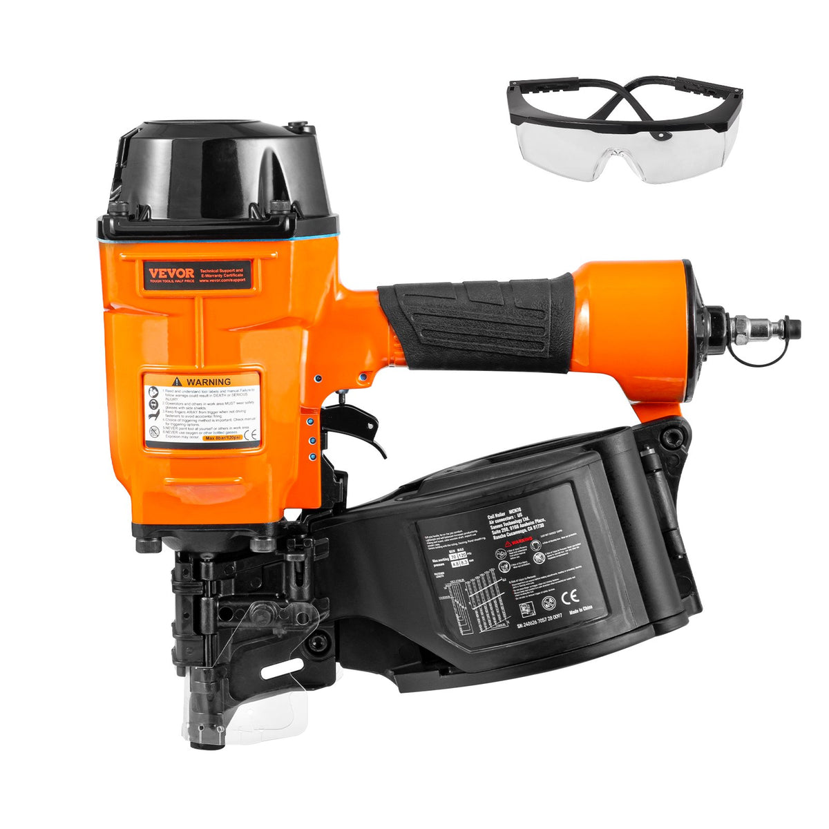 VEVOR Coil Siding Nailer MCN70,1-3/4" to 2-3/4" 15 Degree Pneumatic Siding Nail Gun,70-120PSI Air Coil Nailer for Pallet