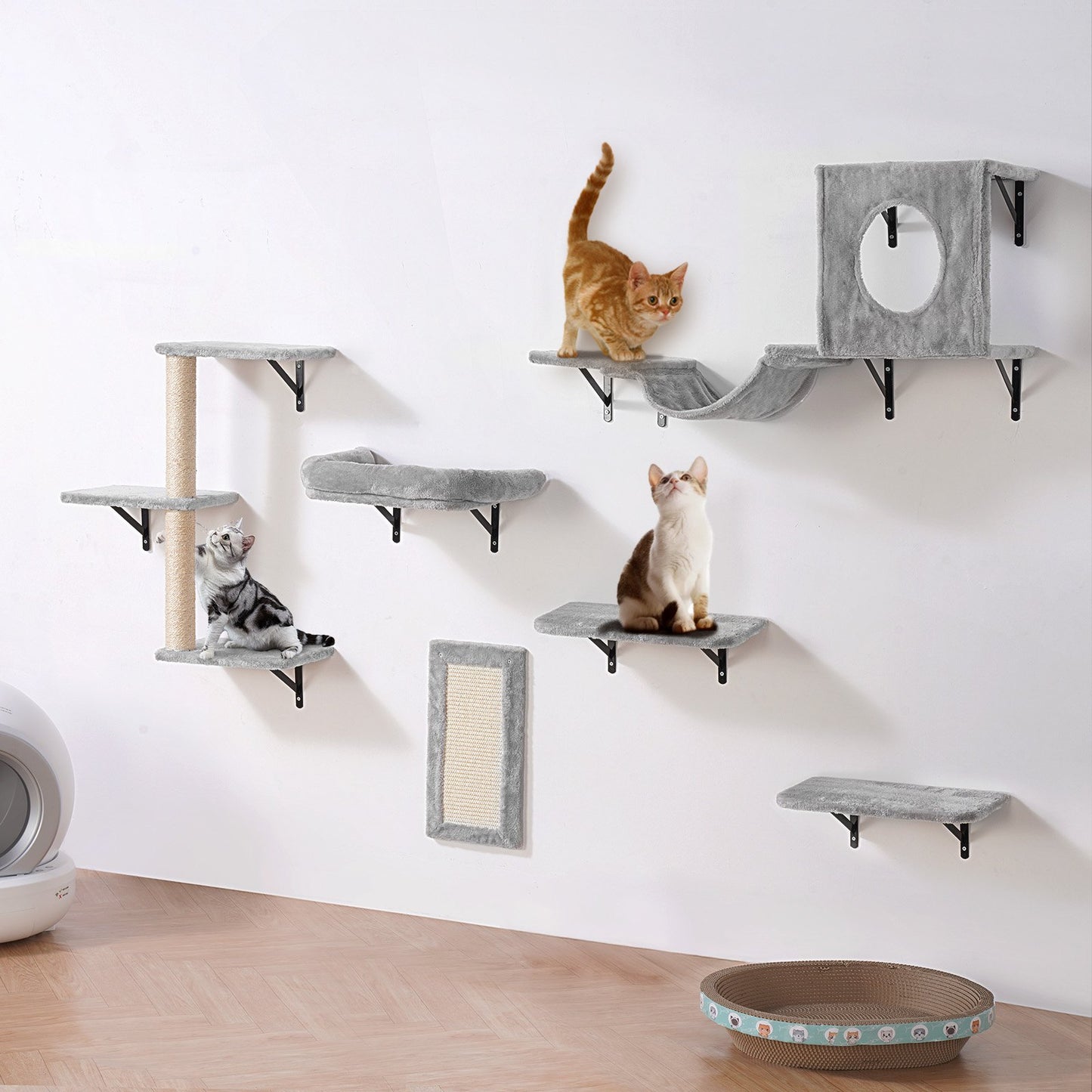 VEVOR Wall Mounted Cat Shelves, Cat Wall Shelves and Perches with Jumping Boards, Hammock,-$55