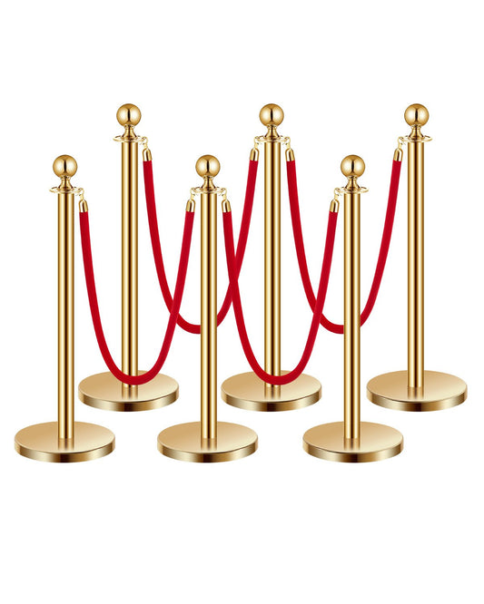 VEVOR Stanchion Post, 6 Pcs Crowd Control Barrier Set with 4 Red Velvet Ropes, 5 ft Stainless,-$85