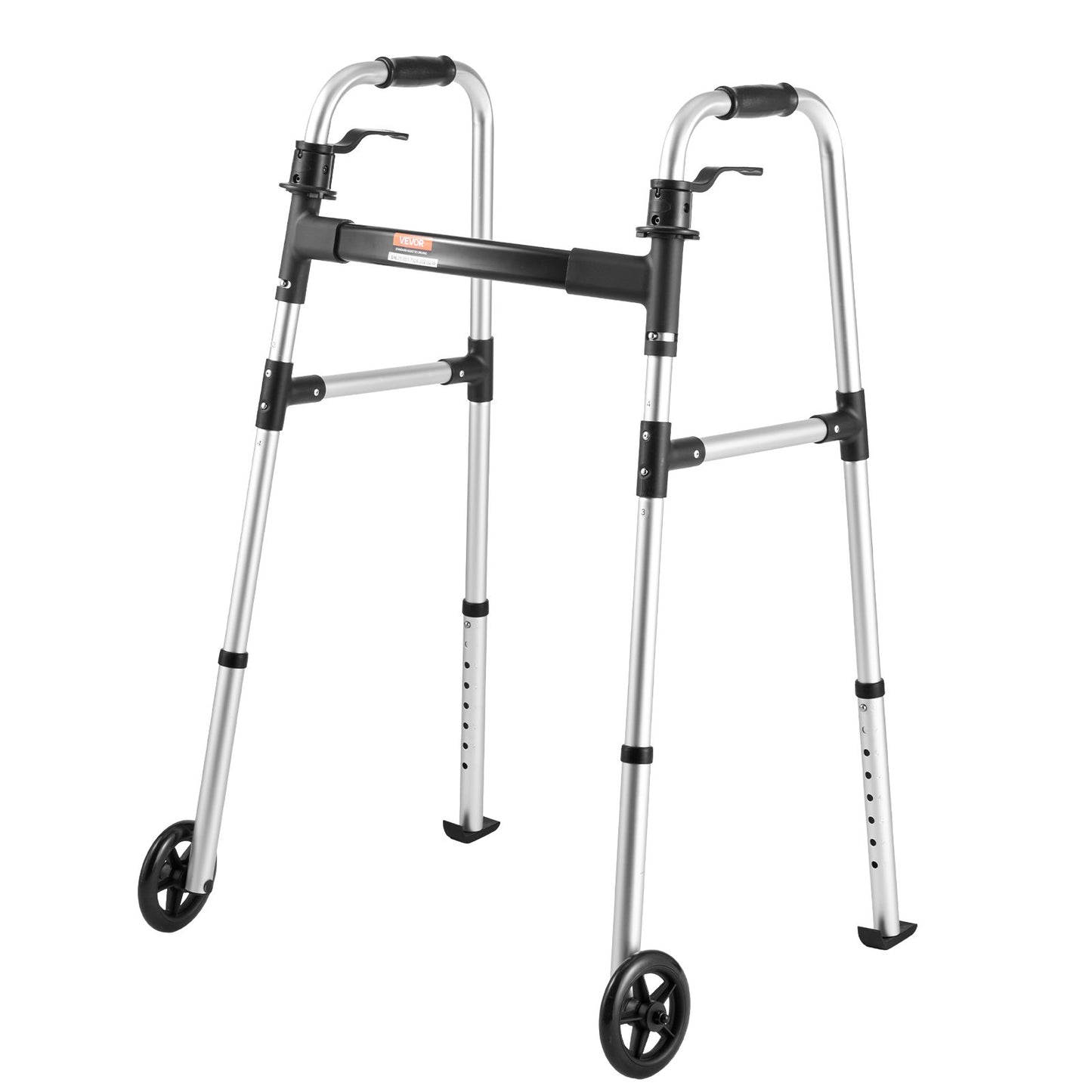 VEVOR Folding Walker, 2-Button Foldable Walker with 5" Wheels & 8-Level Adjustable Height,-$35