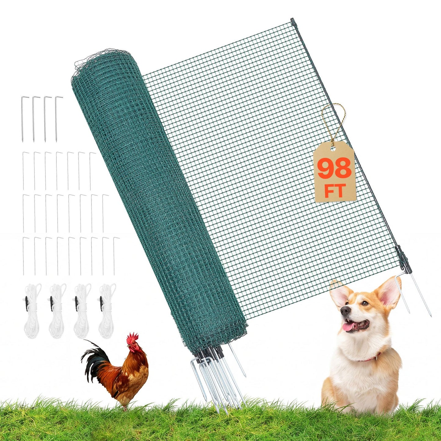 VEVOR Temporary Fence with Posts, 3.9 x 98.4 FT Plastic Mesh Fencing, Garden Safety Netting,-$65