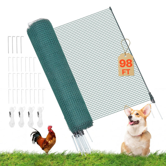 VEVOR Temporary Fence with Posts, 3.9 x 98.4 FT Plastic Mesh Fencing, Garden Safety Netting,-$65