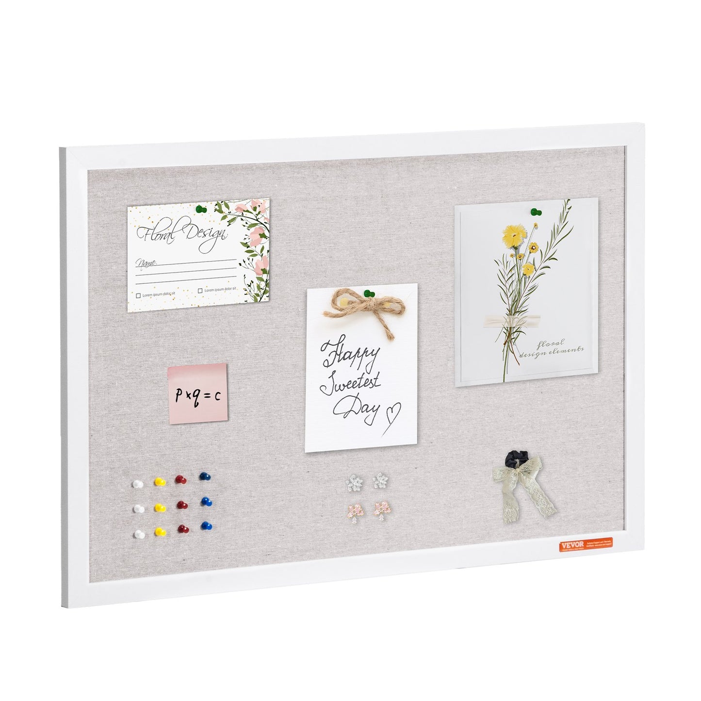 VEVOR 30"x20" White Cork Board with Linen Surface – Stylish Wall-Mounted Bulletin Board for Home,-$20