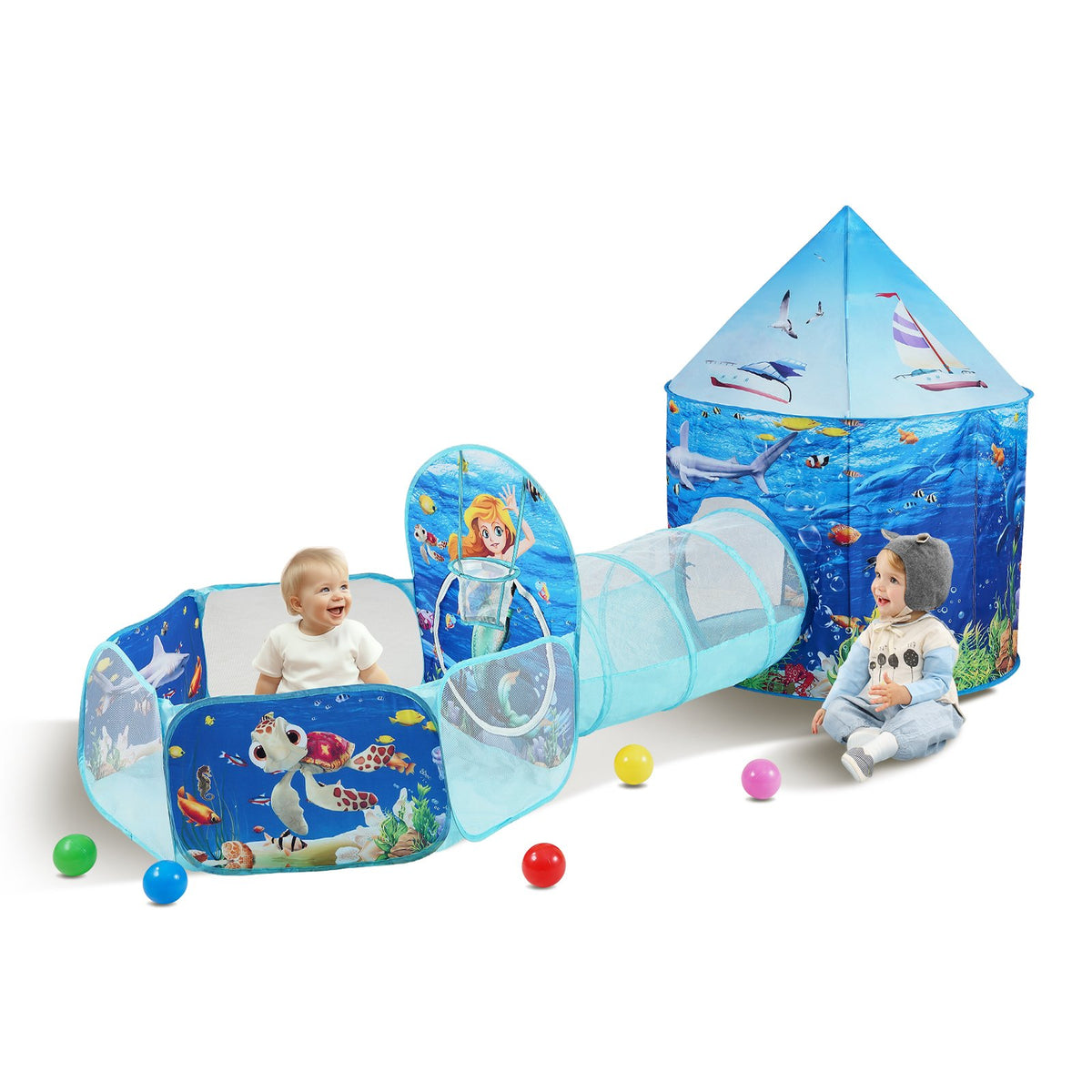 VEVOR 3 in 1 Kids Play Tent with Tunnel, Basketball Hoop, Indoor/Outdoor Pop Up Playhouse W/Carrying Bag & Banding Straps -$30