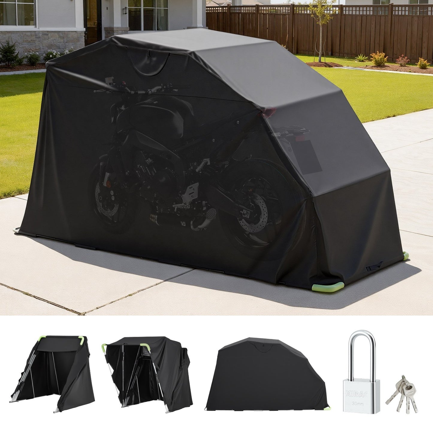 VEVOR Motorcycle Storage Shelter with Security Lock, 600D Oxford Flip-Up Garage Tent,-$105