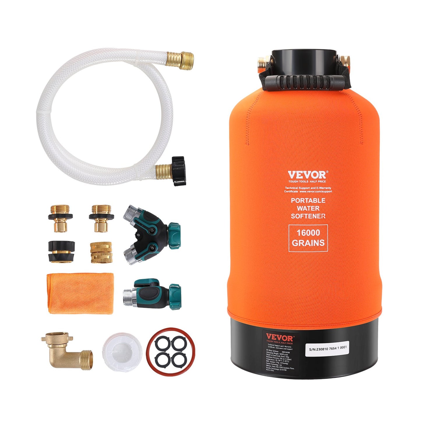 VEVOR RV Water Softener, 16,000 Grain Portable Water Softener, with 3/4" Brass Fittings and 42" Hose,-$125