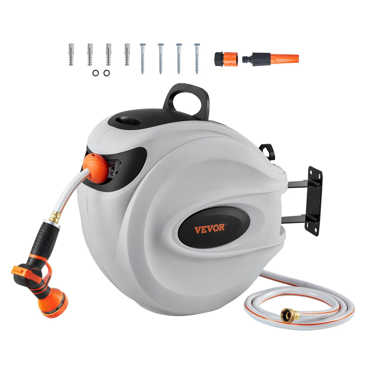 VEVOR Retractable Hose Reel, 115 ft x 1/2 inch, 180° Swivel Bracket Wall-Mounted, Garden Water Hose Reel,-$100
