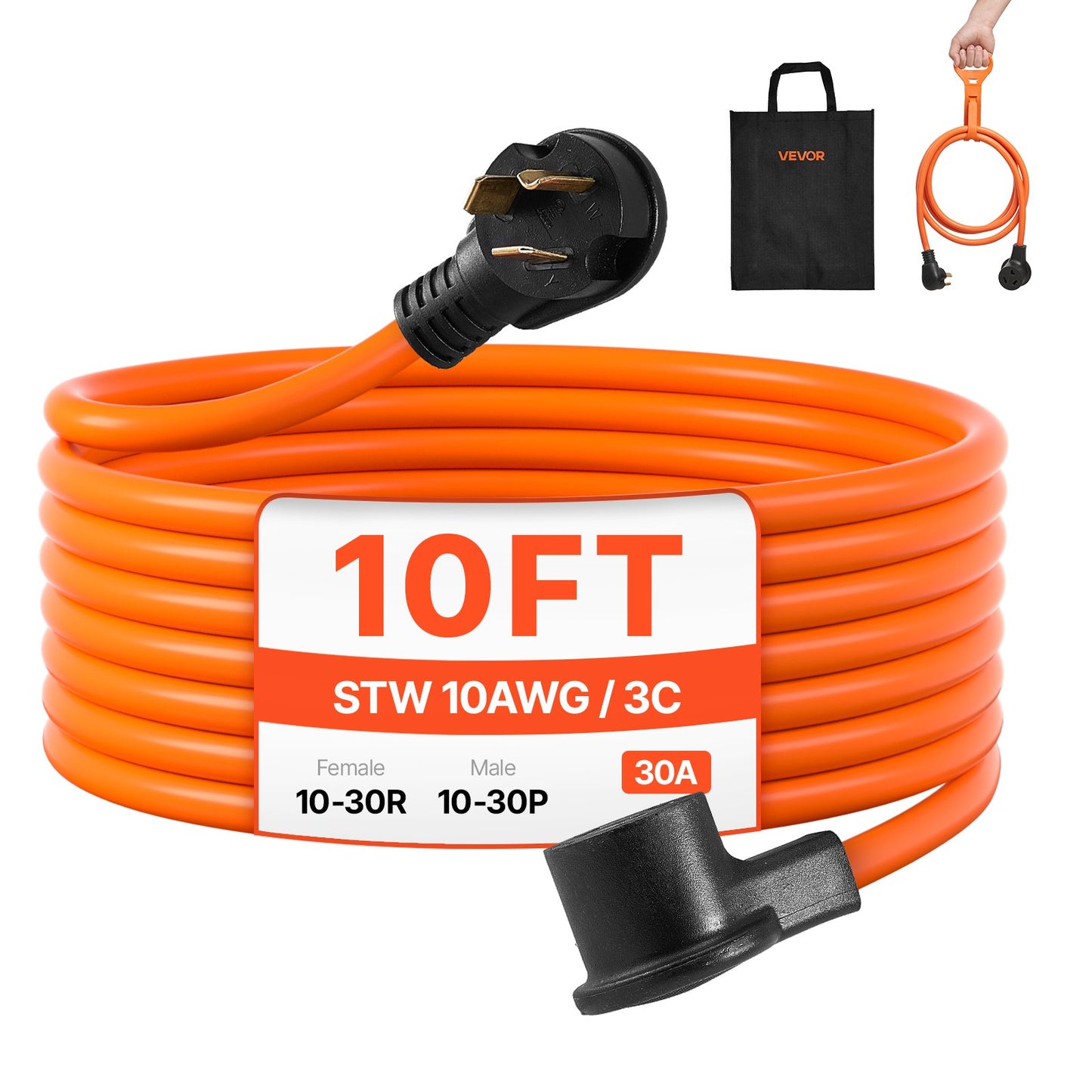 VEVOR 10 ft Dryer Extension Cord, 3-Prong NEMA 10-30P to 10-30R Dryer Cord, 125V/250V STW,-$40