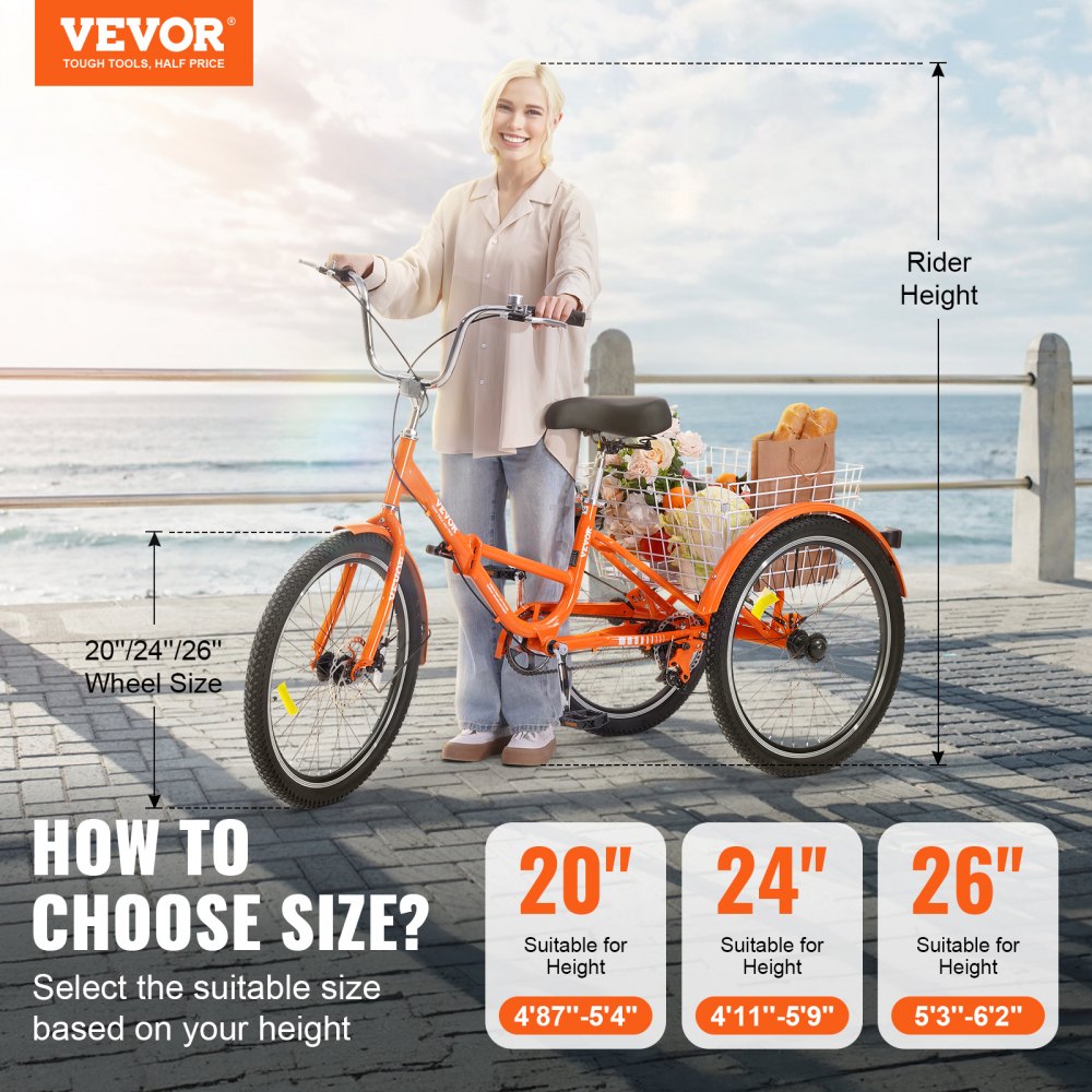 VEVOR Folding Adult Tricycle, 20-Inch Adult Folding Trikes, Lightweight Aluminum Alloy 3 Wheel Cruiser Bike