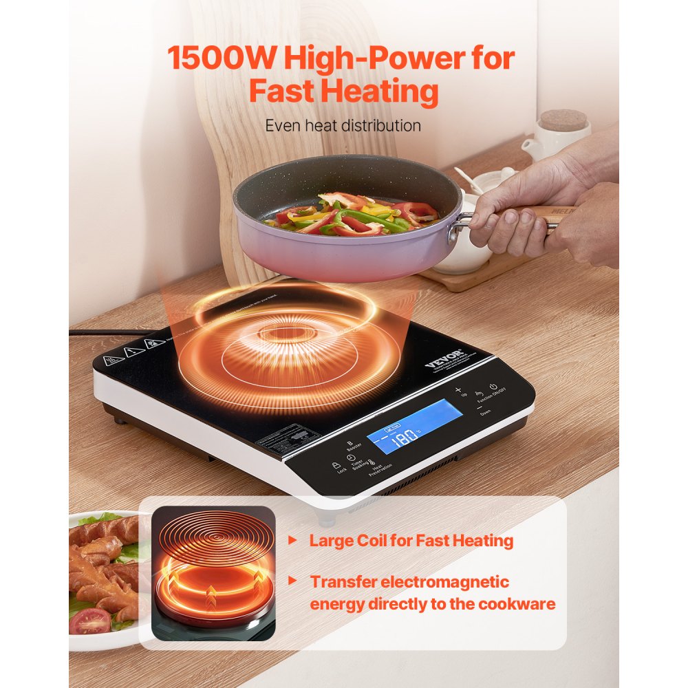 VEVOR Portable Induction Cooktop, 1500W Electric Induction Burner with 9 Temperature Settings,-$45