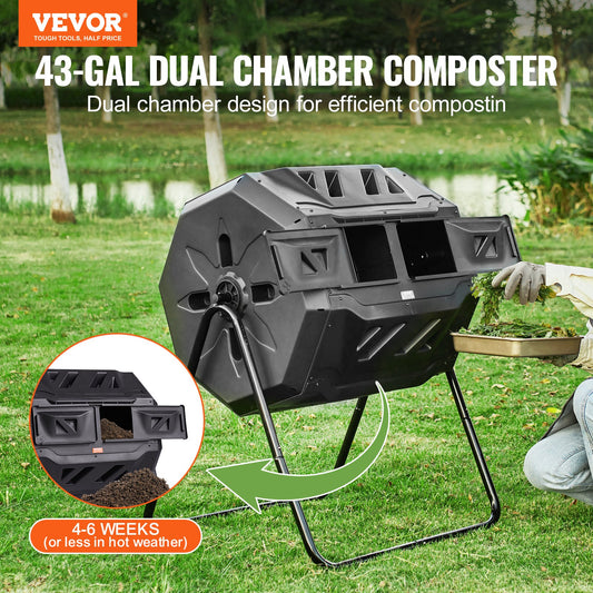 VEVOR Compost Bin, 43-Gal Dual Chamber Composting Tumbler, Large Tumbling Rotating Composter,-$70