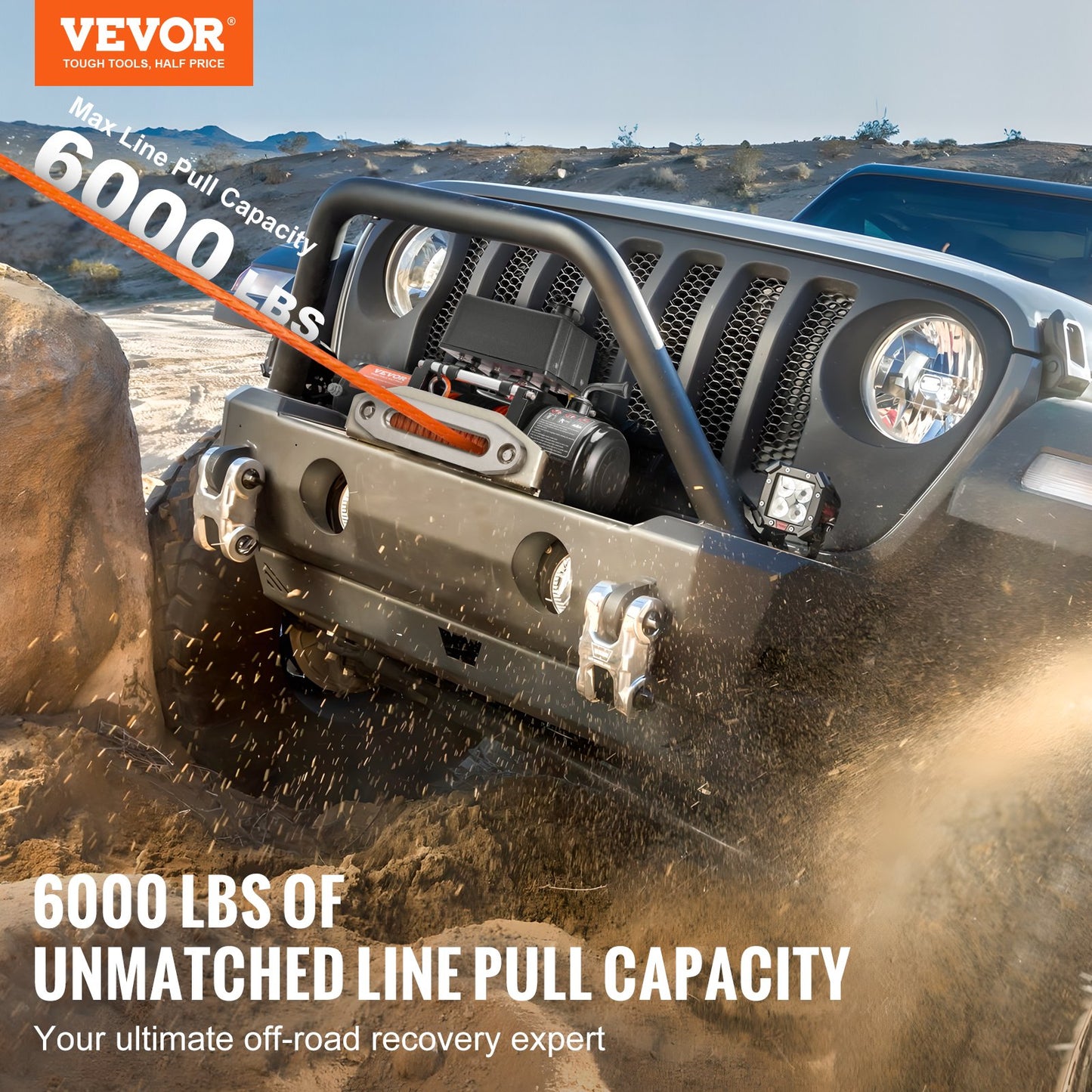 VEVOR Electric Winch, 6000 lb, 12V DC Truck Winch with Φ1/4 in x 55 ft Synthetic Rope Aluminum,-$180